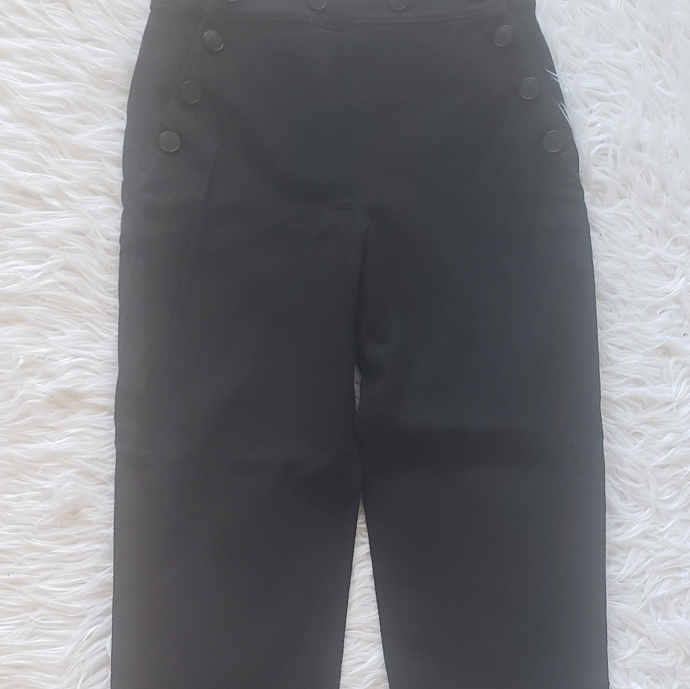 Club Monaco Black Straight-Leg Pants with Button Detail